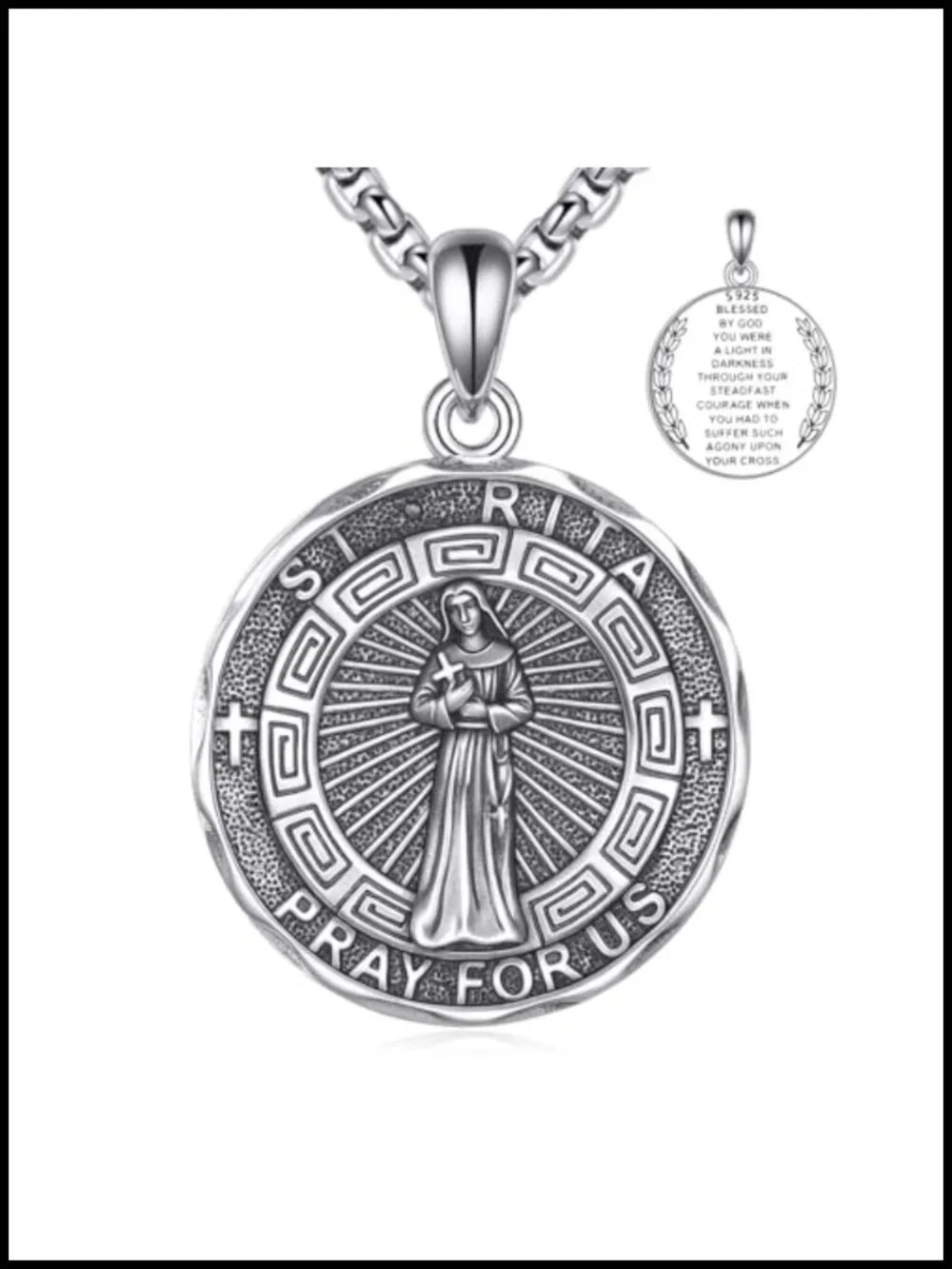 Sterling Silver Saint Rita Pendant Necklace Religious Protection Jewelry Gift